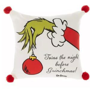 Grinchmas Pom Pom Mini Pillow Dr. Seuss Grinch Holiday Pillow - Red and Green